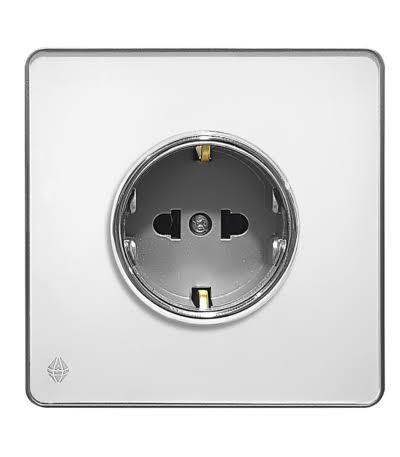 پریز برق ارتدار آسیا مدل یاقوت سفید دکمه نقره